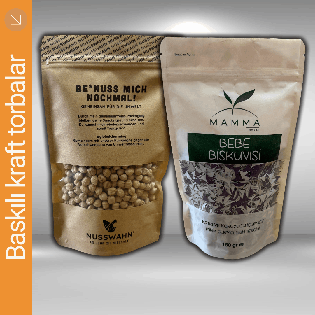 Baskılı, kilitli, pencereli kraft doypack torbalar